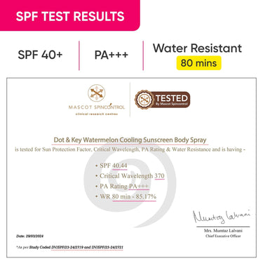 DOT & KEY Watermelon Cooling Sunscreen Body Spray Spf 40 Pa+++ For All Skin Types - 110Ml|Sun Protection Lotion|Broad Spectrum Uv Protection|Alcohol Free|Non Greasy & Non Sticky|For Women & Men